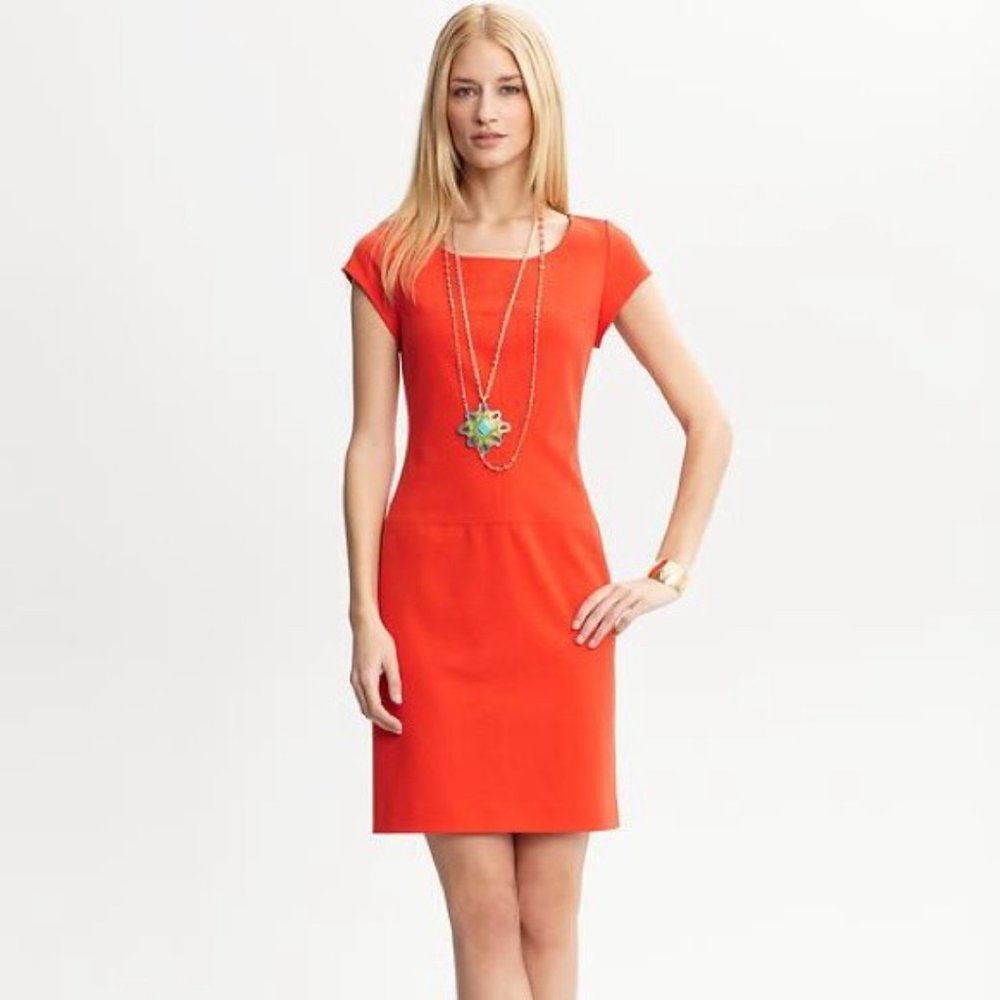 Banana Republic Red Cap Sleeve Ponte Dress 10P EUC